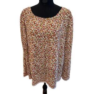 Max Studio Blouse Womens XL Pleating Flare Sleeves Ditsy floral Boho Cottagecore